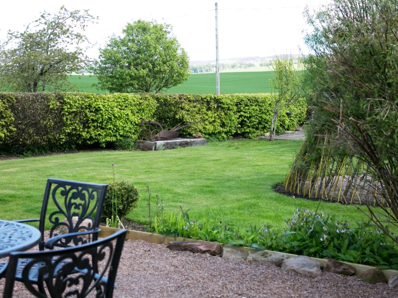 Front private garden with spectacular views of the Lammermuir Hills