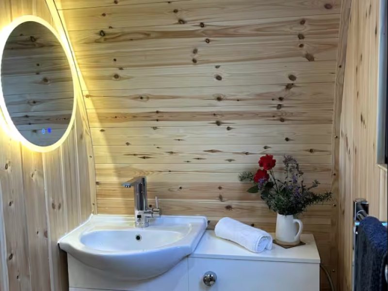 Wash basin, shower and WC